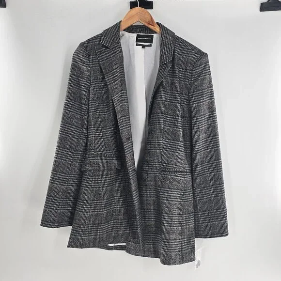 NEW‎ Something Navy Grey Plaid Slouchy Blazer Jacket Women’s XS Narrow Lapel - Picture 2 of 8
